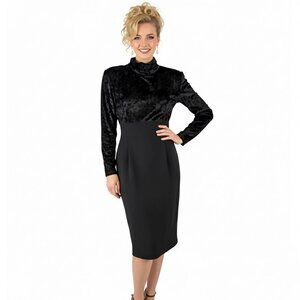 Vintage BICCI Florine Wachter Black Velvet Crepe Evening Dress Long Sleeves